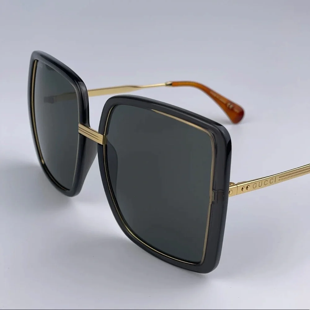 🆕GUCCI Authentic Gold Gray Metal Square Oversized Sunglasses GG0903S 001 60MM